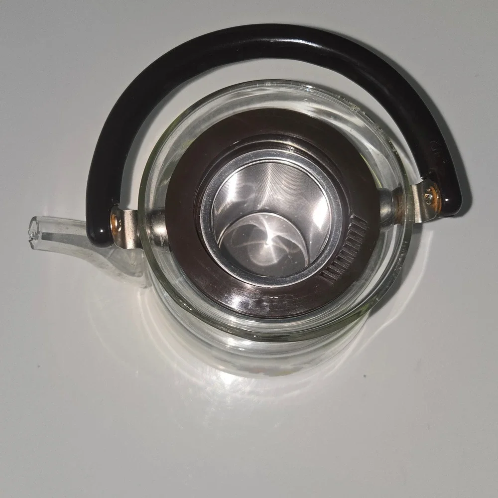 Vintage KJF Direct Heating Glass Teapot Floral Daisy Stainless Infuser Stovetop